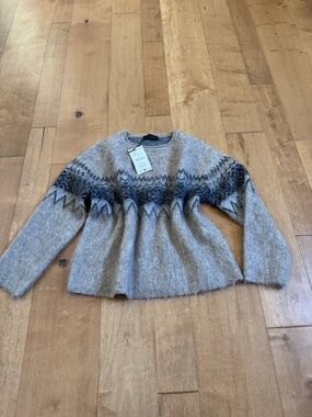 Zara Gray Fair Isle Scoopneck Sweater